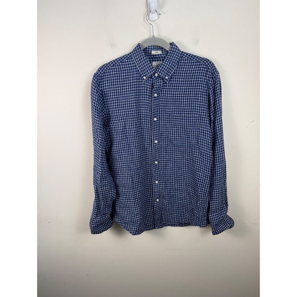 J.Crew Baird McNutt Irish Linen Slim Fit Gingham Shirt Mens Medium Blue White